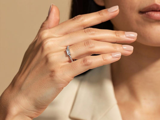 Baguette Cubic Zirconia Mini Beaded Ring