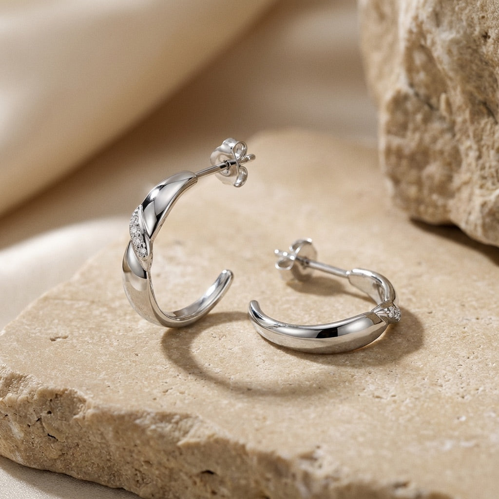Twist 3/4 Hoop Earrings with Cubic Zirconia
