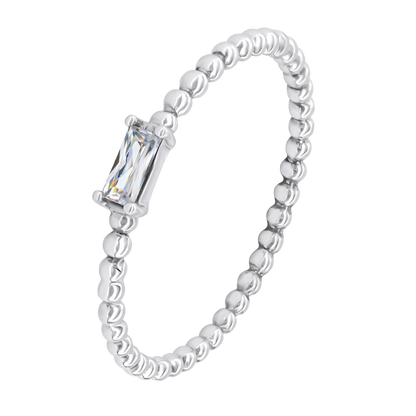 Baguette Cubic Zirconia Mini Beaded Ring