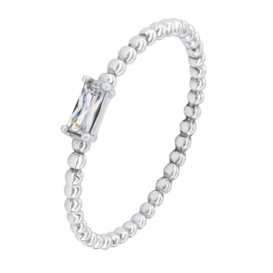 Baguette Cubic Zirconia Mini Beaded Ring