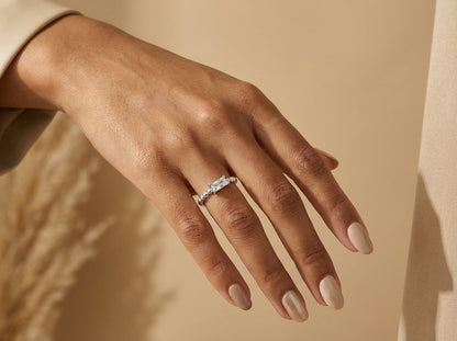 Baguette Cubic Zirconia Mini Beaded Ring