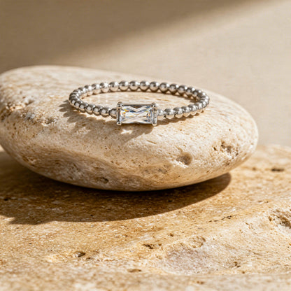 Baguette Cubic Zirconia Mini Beaded Ring