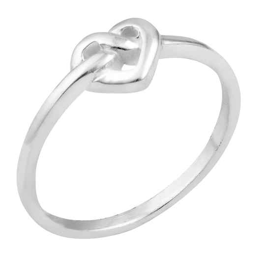 Silver ring with a heart-shaped design on a white background