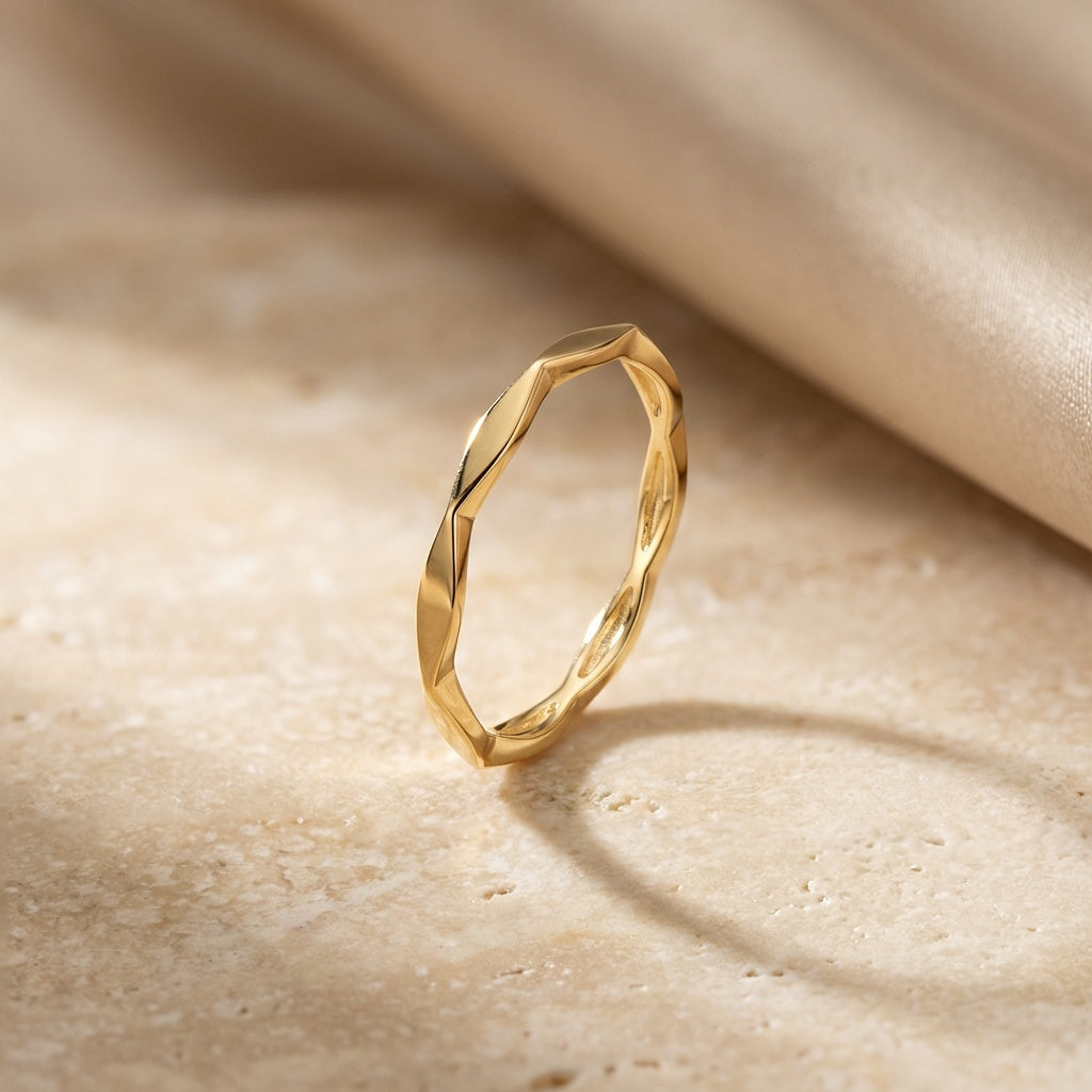 Golden Round Octagonal Ring