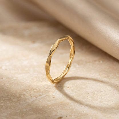Golden Round Octagonal Ring