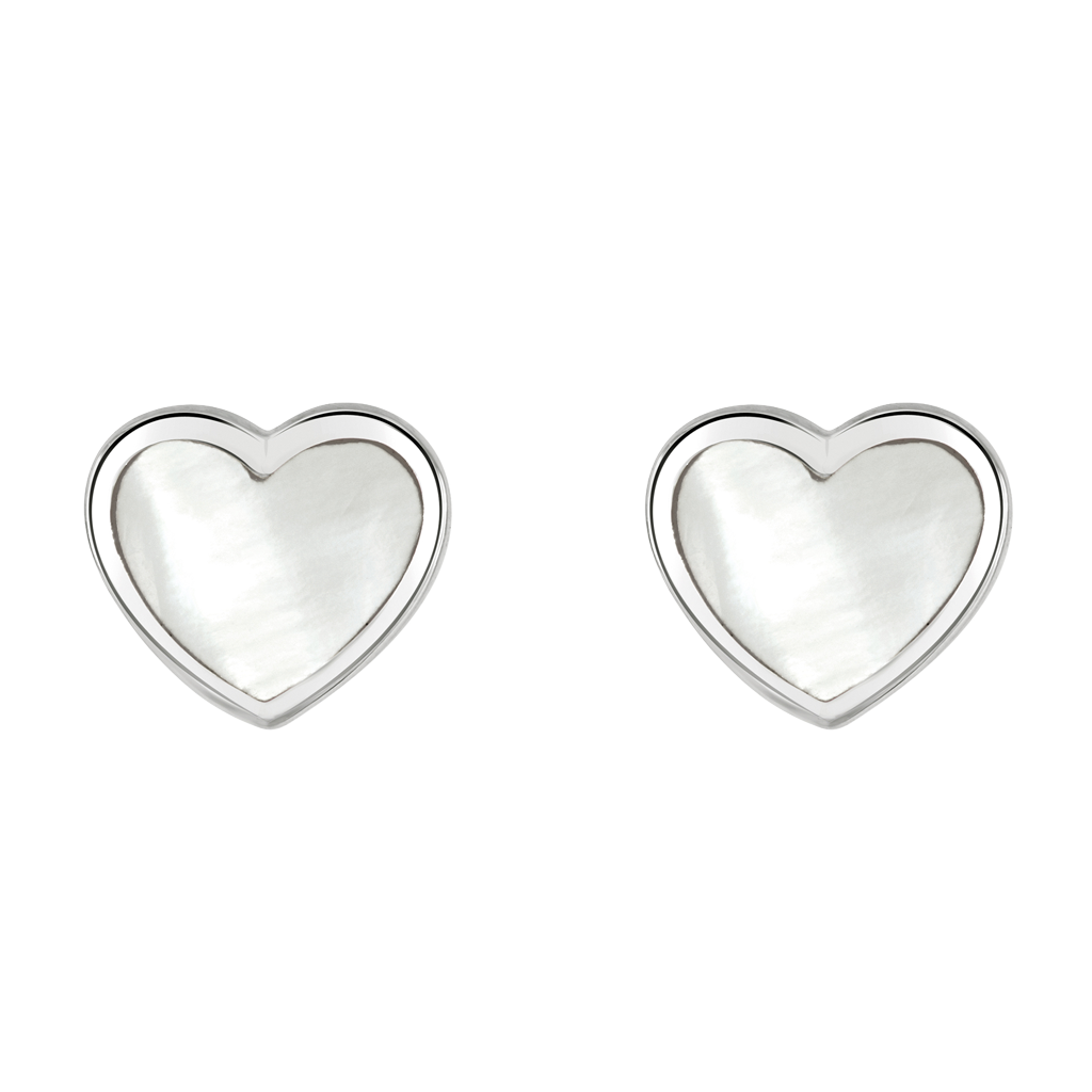 Spectrum Dinky White Mother of Pearl Heart Stud Earrings on a white background