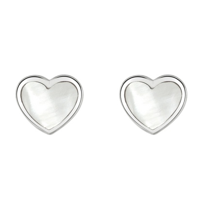 Spectrum Dinky White Mother of Pearl Heart Stud Earrings on a white background