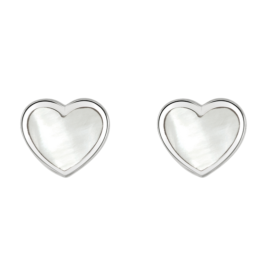 Spectrum Dinky White Mother of Pearl Heart Stud Earrings on a white background