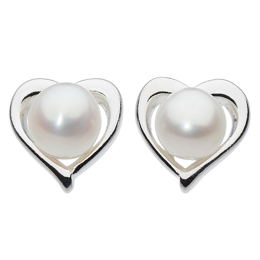 Lustre Small Heart Freshwater Pearl Stud Earrings