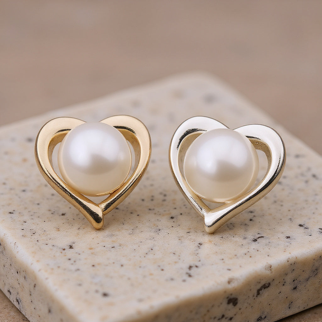 Lustre Small Heart Freshwater Pearl Stud Earrings