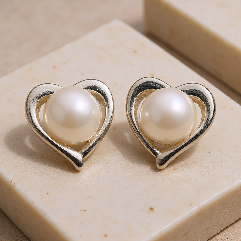 Lustre Small Heart Freshwater Pearl Stud Earrings