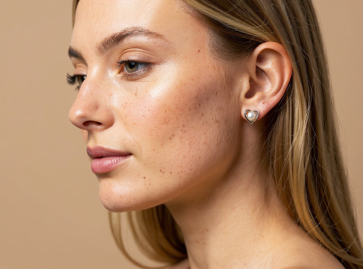 Lustre Small Heart Freshwater Pearl Stud Earrings