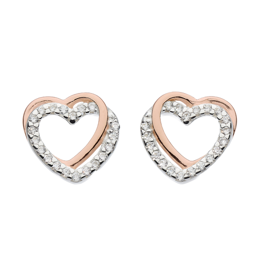 Entwined Heart Rose Gold Plate & Cubic Zirconia Stud Earrings