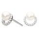 Lustre Cubic Zirconia Half Round Freshwater Pearl Stud Earrings
