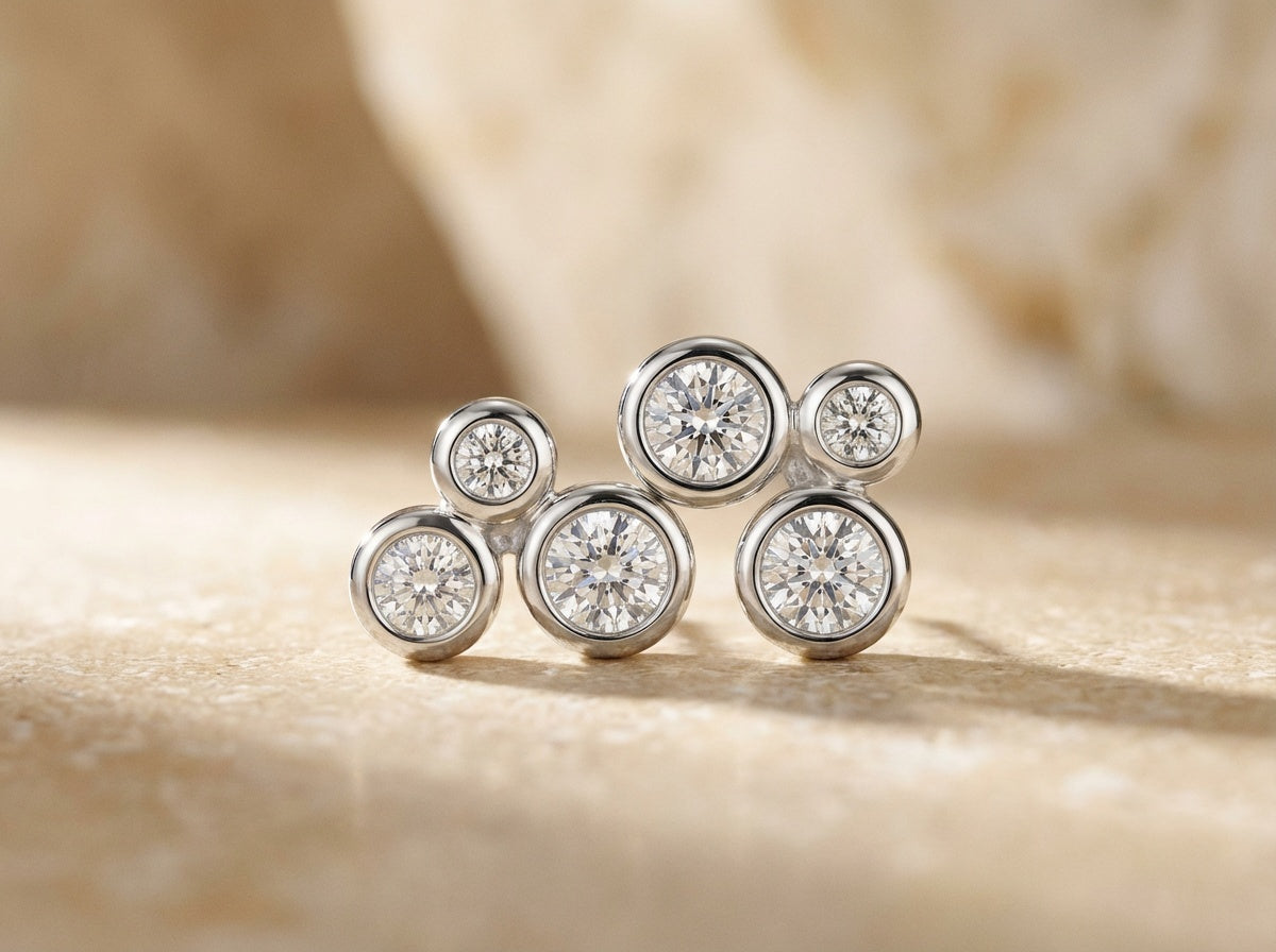 Scattered Round Cubic Zirconia Silver Stud Earrings