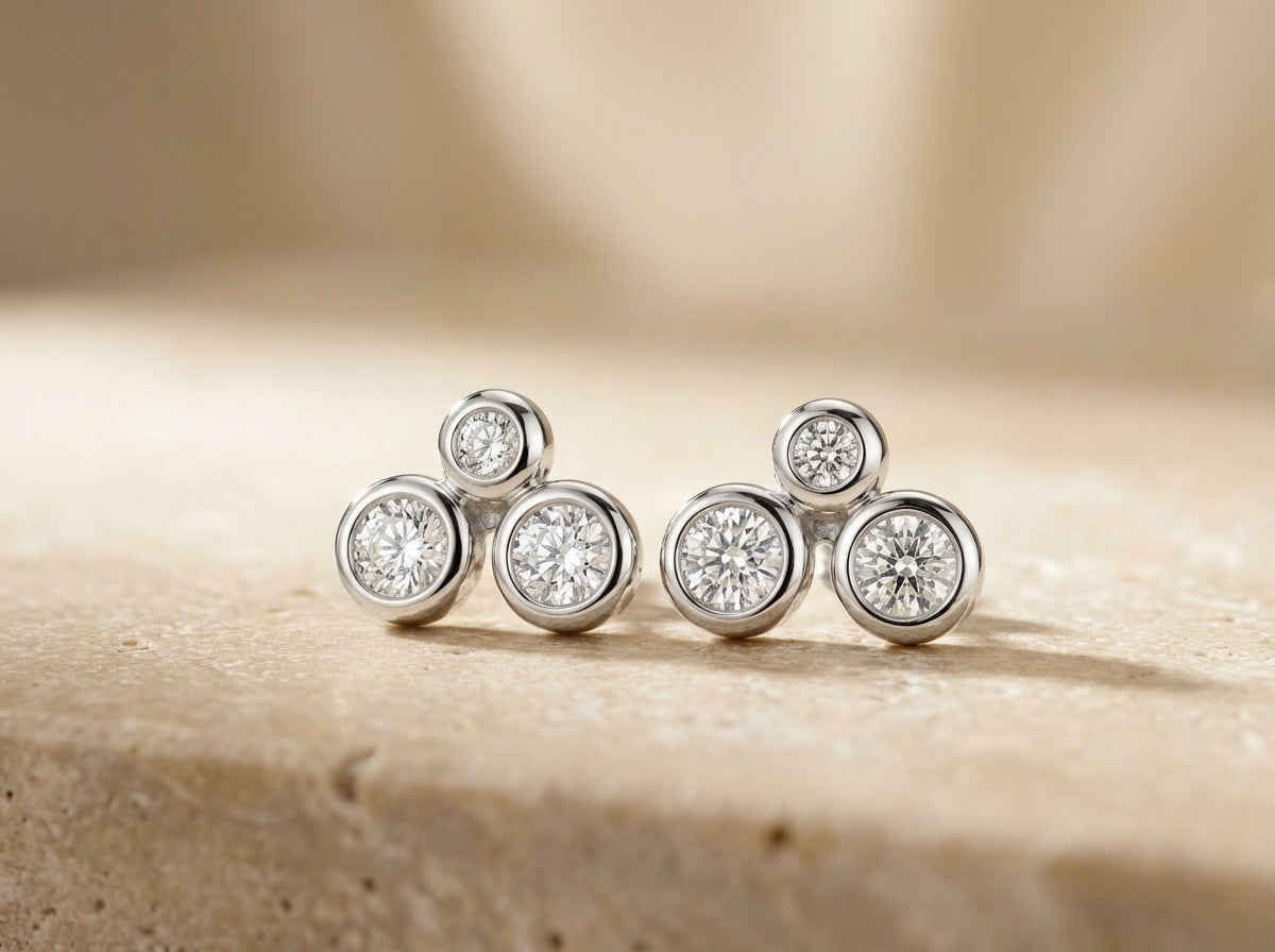Scattered Round Cubic Zirconia Silver Stud Earrings