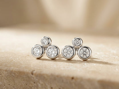 Scattered Round Cubic Zirconia Silver Stud Earrings