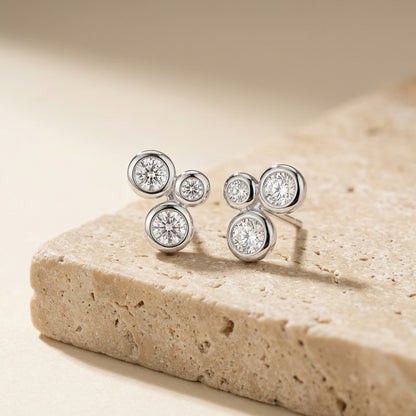 Scattered Round Cubic Zirconia Silver Stud Earrings