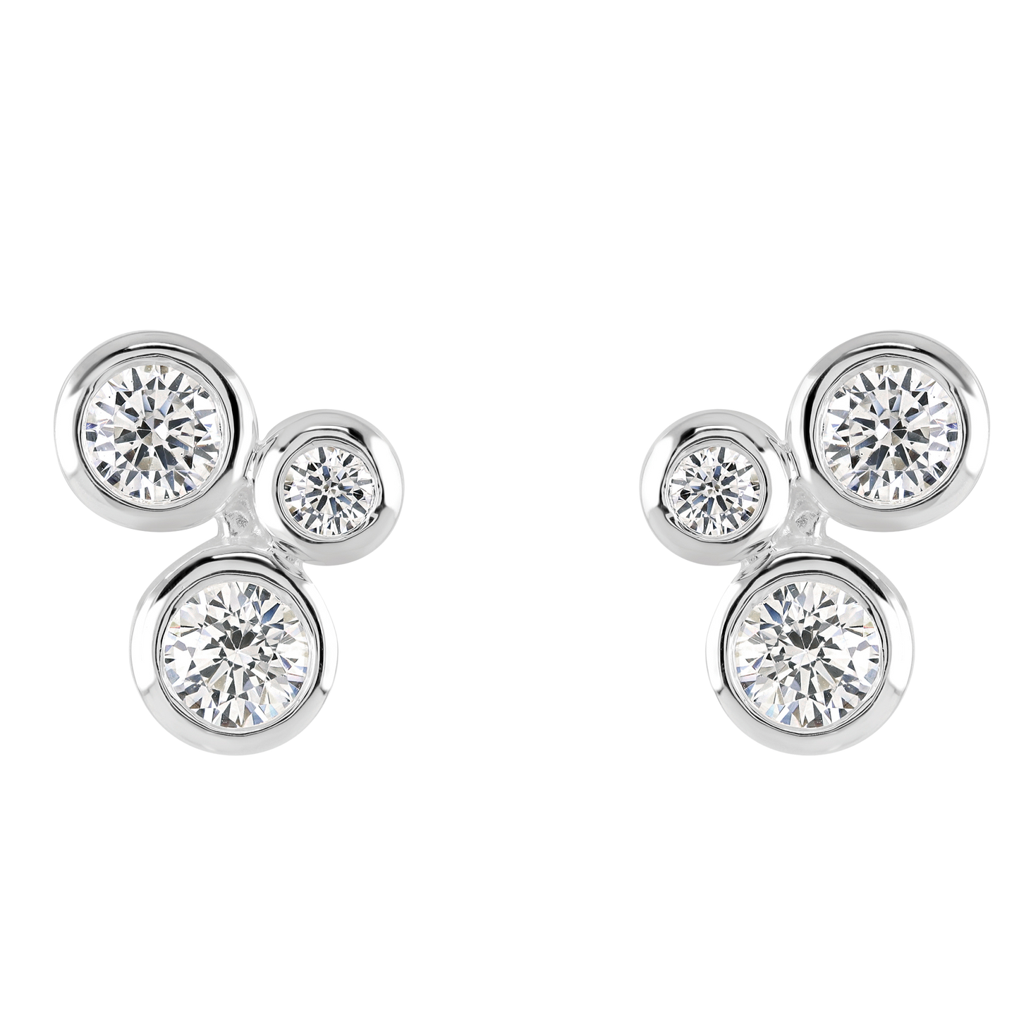 Scattered Round Cubic Zirconia Silver Stud Earrings