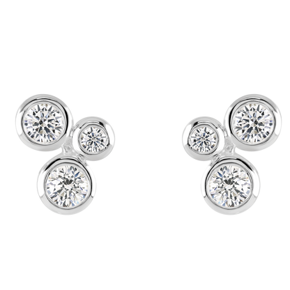 Scattered Round Cubic Zirconia Silver Stud Earrings