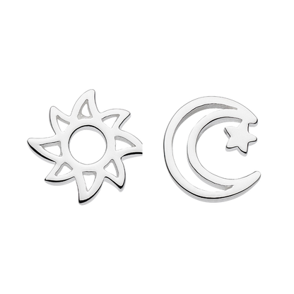 Sun, Moon & Star Silver Stud Earrings on a white background
