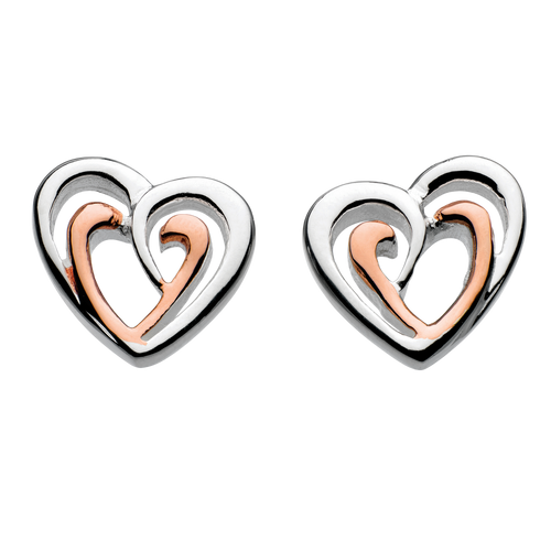 Amena Rose Gold Plate Double Heart Stud Earrings