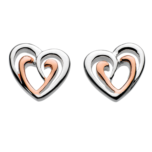 Amena Rose Gold Plate Double Heart Stud Earrings