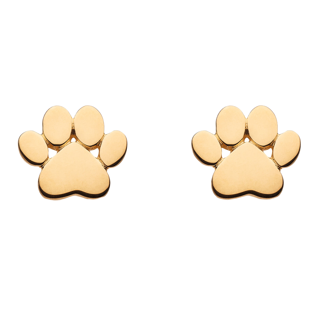 Gold Plated Small Paw Print Stud Earrings on a white background