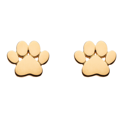 Gold Plated Small Paw Print Stud Earrings on a white background