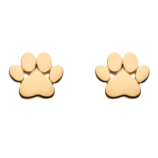 Gold Plated Small Paw Print Stud Earrings on a white background