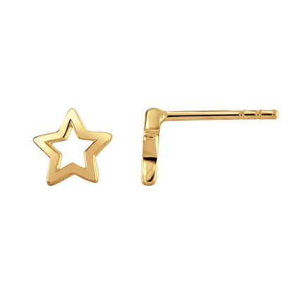 Golden Gold Plate Petite Open Star Stud Earrings on a transparent background