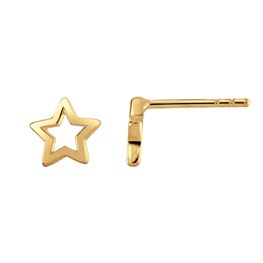 Golden Gold Plate Petite Open Star Stud Earrings on a transparent background