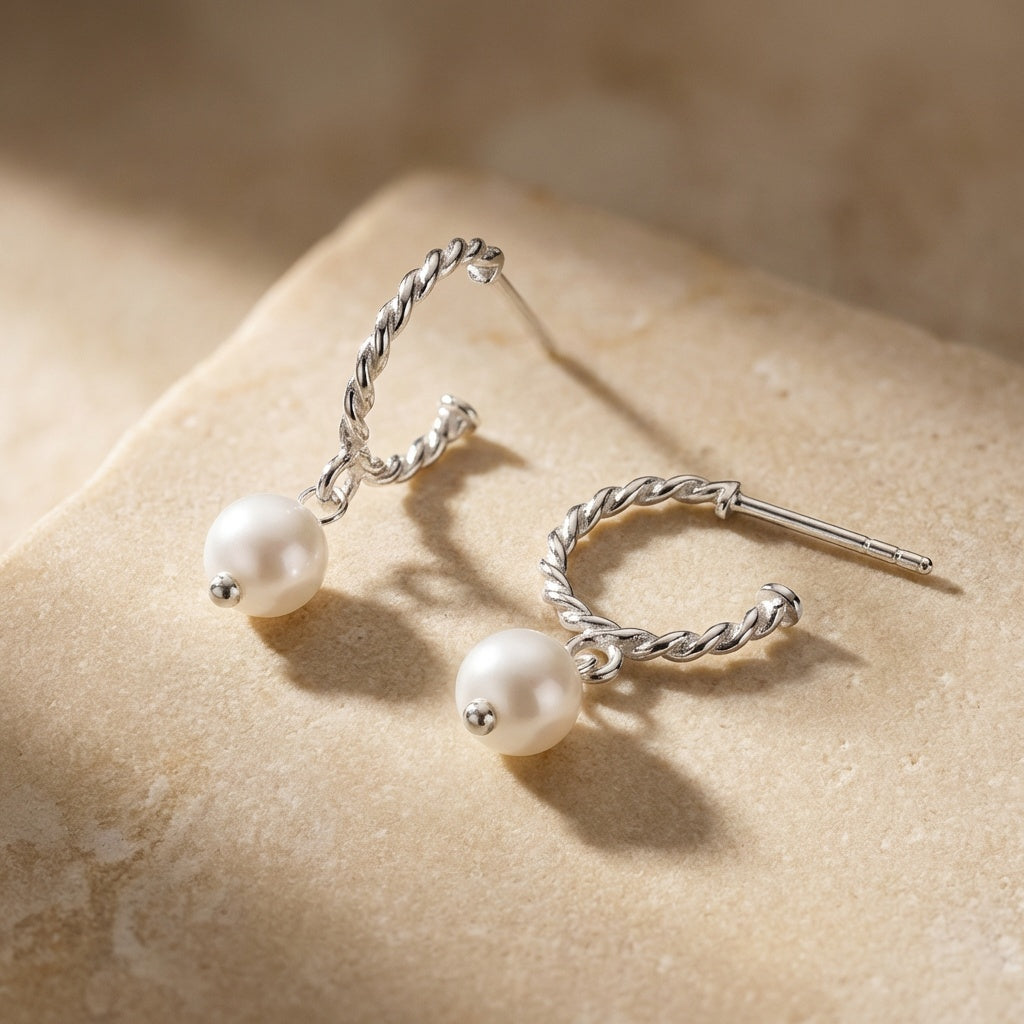 Freshwater Pearl Rope Style 12mm Semi Hoop Earrings