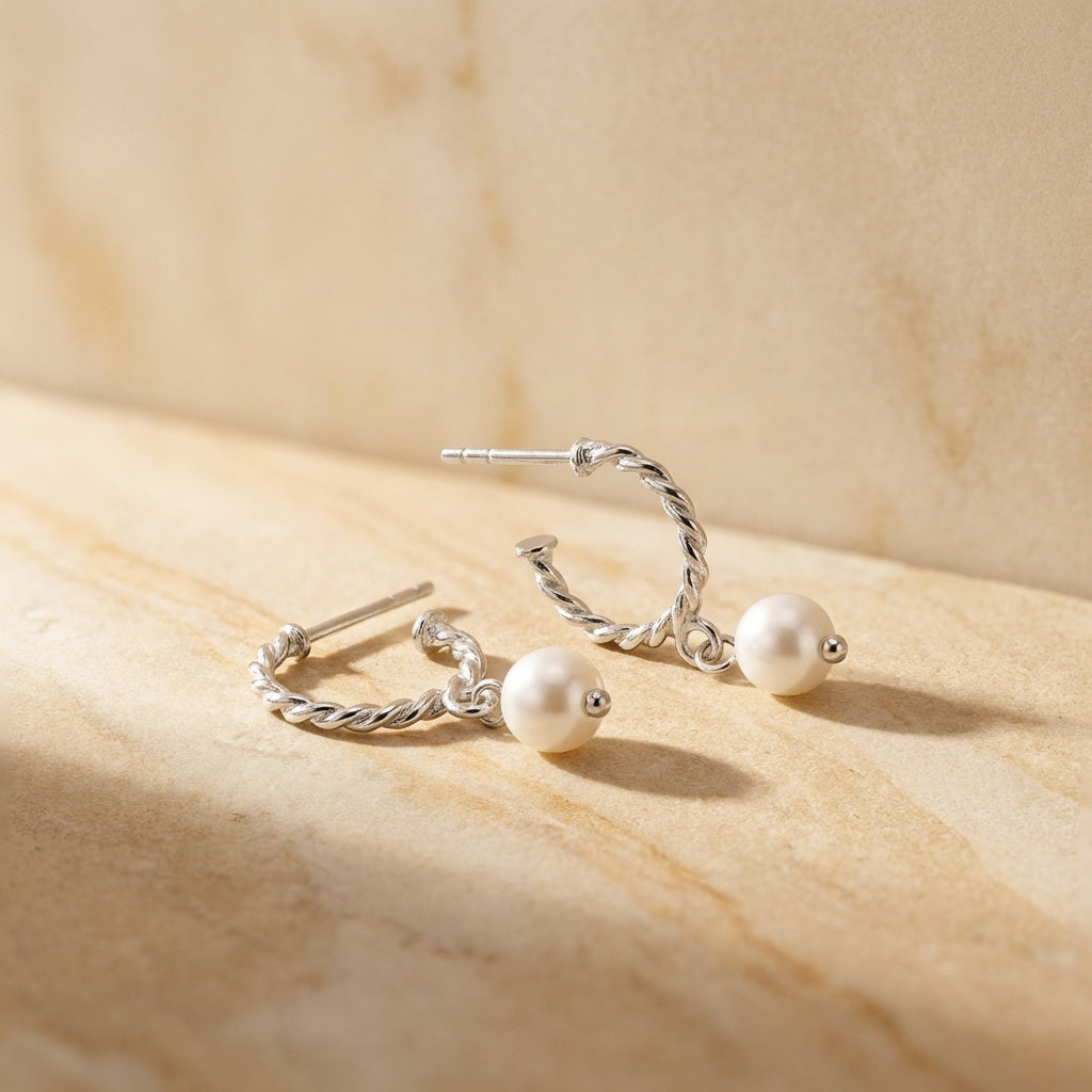 Freshwater Pearl Rope Style 12mm Semi Hoop Earrings