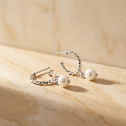 Freshwater Pearl Rope Style 12mm Semi Hoop Earrings