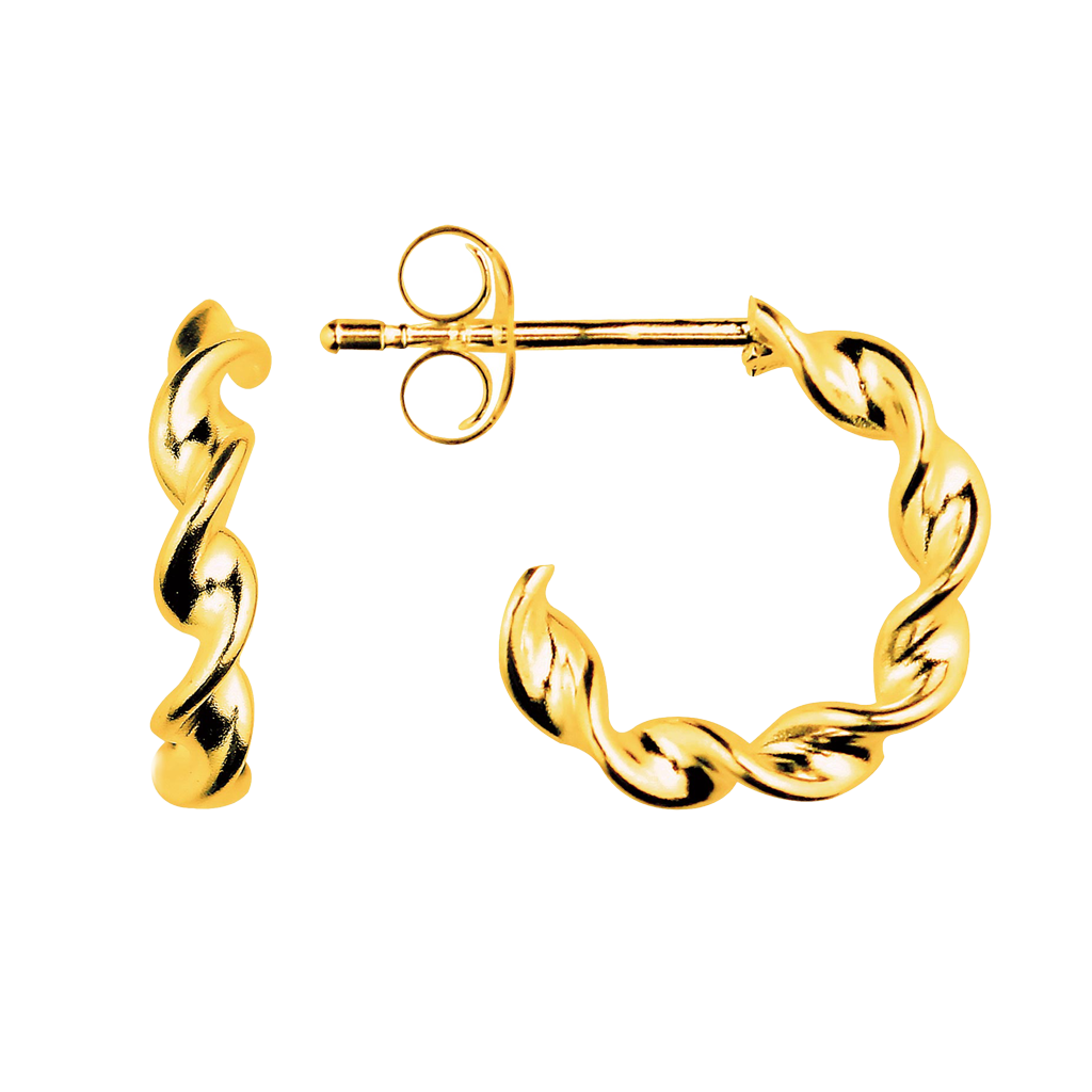 Golden Twist Mini Stud Hoop Earrings on White Background