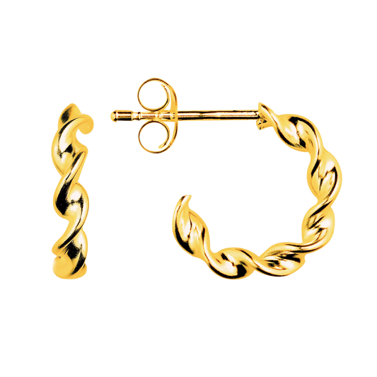 Golden Twist Mini Stud Hoop Earrings on White Background