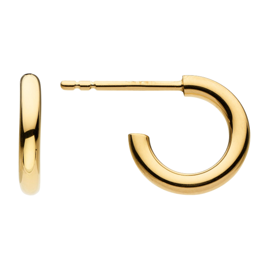 Gold hoop earrings on a white background