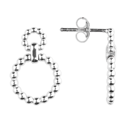 Silver Beaded Circle Link Drop Earrings on a white background