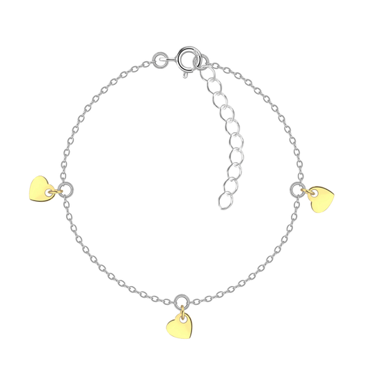Gold Plate Detail Heart Charm Station 7.5” Bracelet on a white background