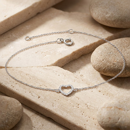 Open Heart Cubic Zirconia Bracelet on pebbles