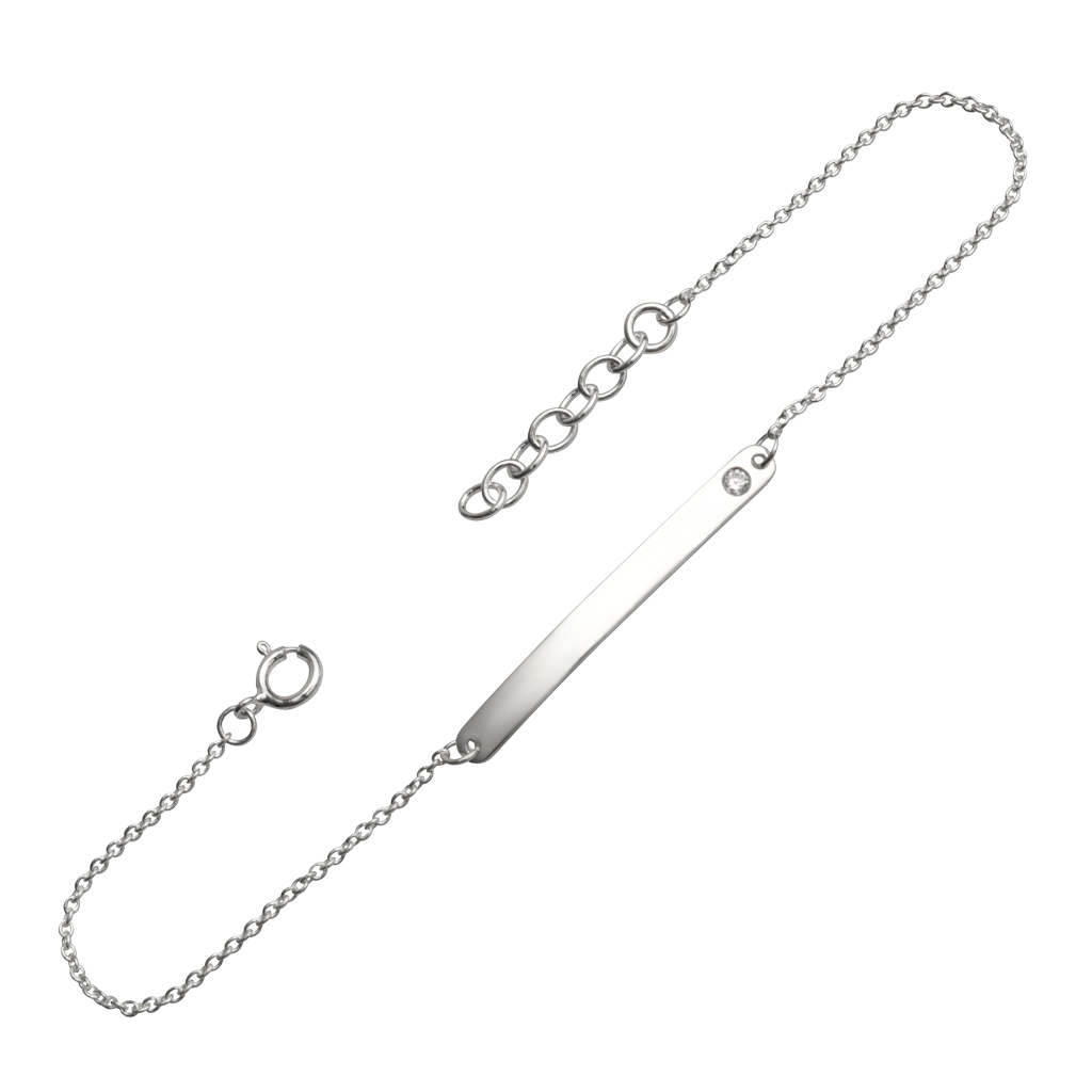 Classic ID Tag with Flush Set Cubic Zirconia 7” Bracelet on a white background