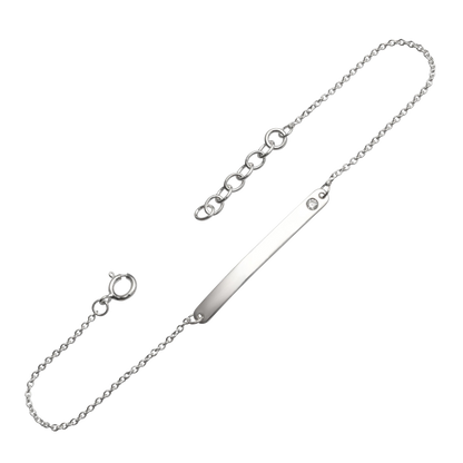 Classic ID Tag with Flush Set Cubic Zirconia 7” Bracelet on a white background