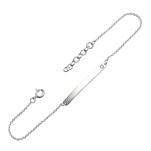 Classic ID Tag with Flush Set Cubic Zirconia 7” Bracelet on a white background