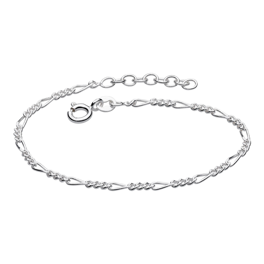 Figaro 7” Silver Bracelet on a white background