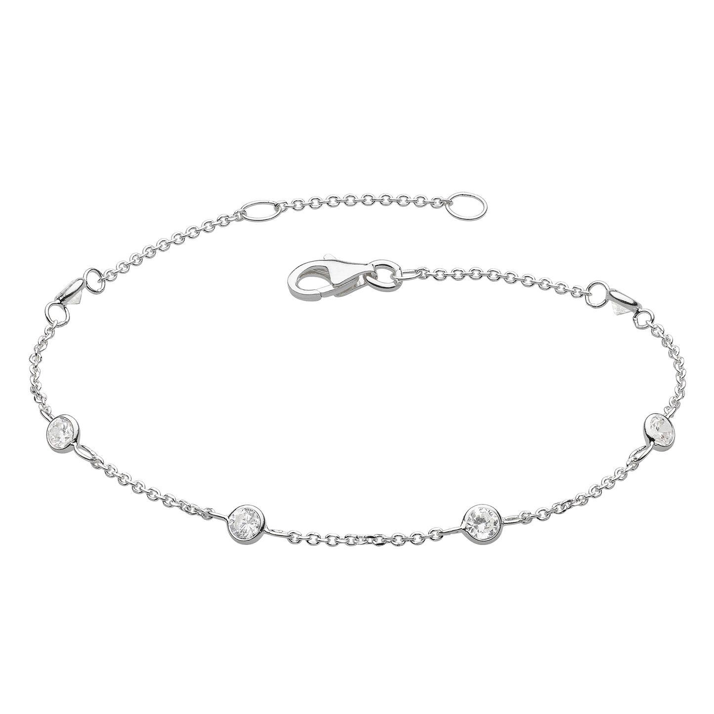 Silver Cubic Zirconia Scattered Chain Bracelet