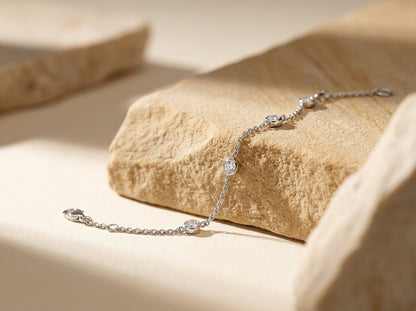 Silver Cubic Zirconia Scattered Chain Bracelet