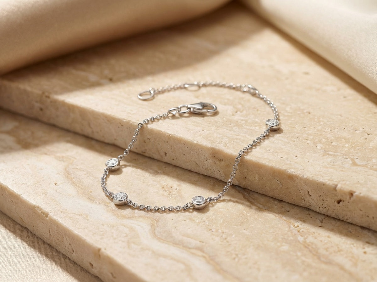 Silver Cubic Zirconia Scattered Chain Bracelet