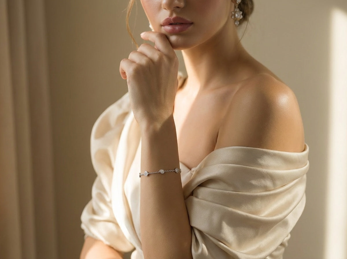 Silver Cubic Zirconia Scattered Chain Bracelet