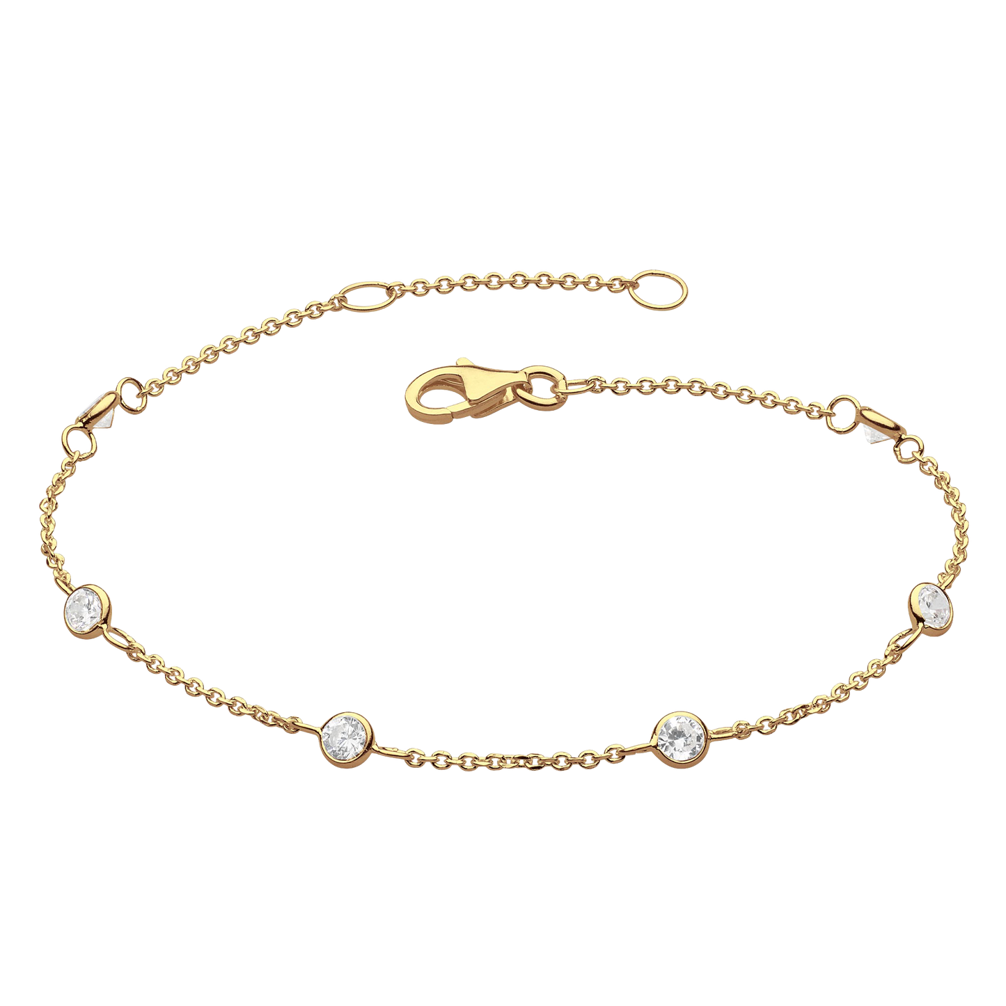 Golden Cubic Zirconia Gold Plate Station Chain Bracelet